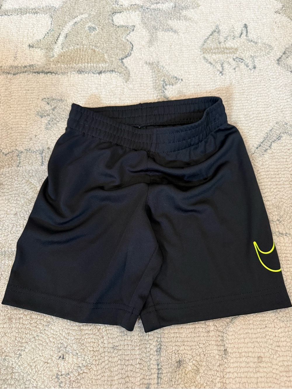 Nike Black Kids Athletic Shorts with Neon Yellow Swoosh